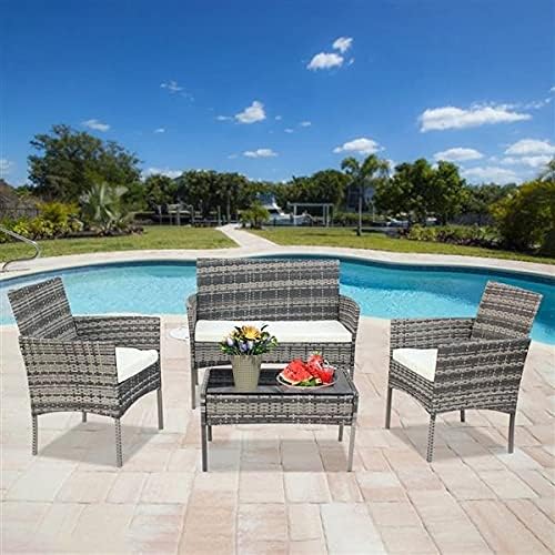Three Colors Patio Furniture Set Outdoor Living Room Balcony Rattan Furniture Four-Piece-Brown Outdoor Furniture (Color : B) (C)