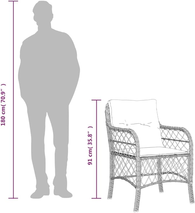Backyard Furniture Patio Conversation Sets Outdoor Seating 3 Piece Bistro Set with Cushions Gray Poly Rattan Suitable for Gardens, Balconies, Decks