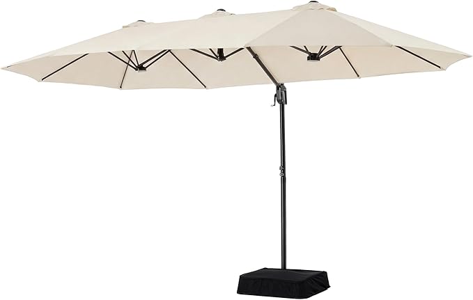 COSIEST 8 * 13FT Cantilever Patio Umbrella with Base,Large Rectangle Offset Umbrella，Heavy Duty Double-Sided Table Market Umbrella for Garden, Pool, Deck Shade, Beige