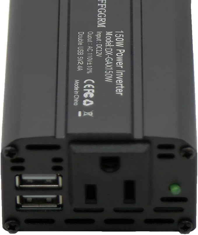 150W Power Inverter 12V DC to 110V AC Car Plug Adapter Outlet Converter with 2.4A Dual USB AC car Charger for Laptop Computer