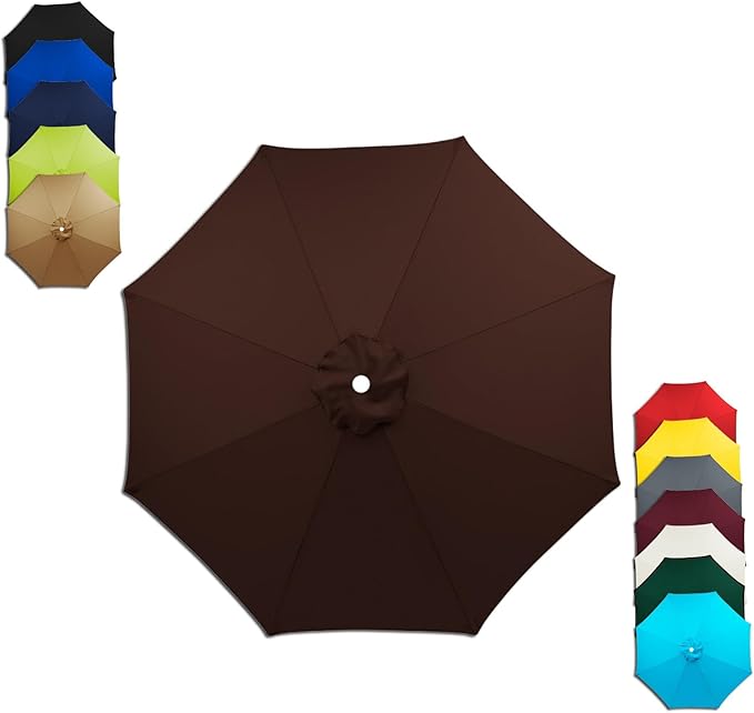6/8 Ribs Patio Umbrella Replacement Canopy 6.5ft 7.5ft 8.2ft 8.9ft 9.8ft 11.5ft Waterproof UV Protective Replacement Parasol Fabric Cover for Garden Outdoor(Brown,11.5ft/8ribs)
