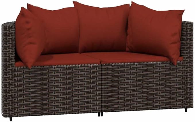 2-Piece Patio Sectional 24.8"x9.8"x22.6" PE Rattan Corner Couch Modular Steel Frame Loveseat for Garden Balcony