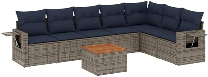vidaXL Patio Sofa Set with Cushions 8 Piece, Outdoor Conversation Set, Sectional Sofa for Balcony Garden, Patio Furniture, Gray Poly Rattan