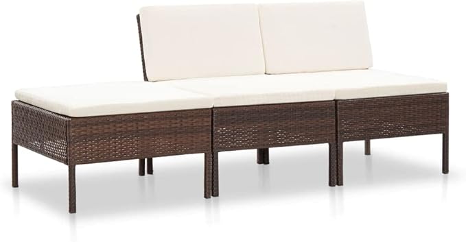 Patio Lounge Set with Cushions,Outdoor Furniture,Outdoor Furniture Sets,Patio Conversation Sets,for Garden,Deck,Backyard,3 Piece Poly Rattan Brown