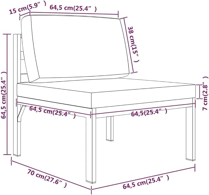 Modular Garden Lounge Set, 2-Seater Anthracite Aluminum Patio Furniture, Matte Finish Metal Lounge Table for Balcony, Terrace and Backyard, 23.6 x 23.6 x 15.0 in