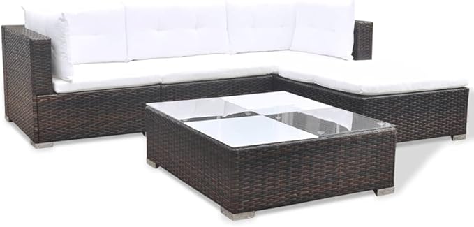 Patio Lounge Set with Cushions,Outdoor Patio Furniture,Conversation Furniture,Patio Furniture Sets,for Terrace,Garden,Backyard,5 Piece Brown Poly Rattan
