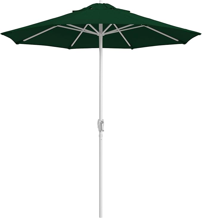 California Umbrella 8-Year Protection 7.5 Ft Outdoor Patio Umbrella, Solstice Fade-Resistant Fabric, Auto-Tilt, Heavy Duty Aluminum Frame, 8 Reinforced Ribs for Pool or Deck, White Pole, Hunter Green