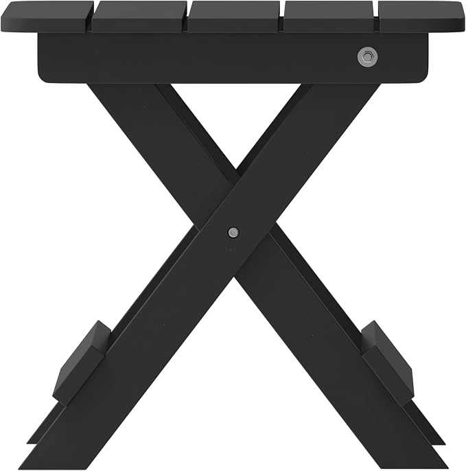 EMMA + OLIVER Haley Outdoor Folding Side Table, Portable All-Weather HDPE Adirondack Side Table, Black