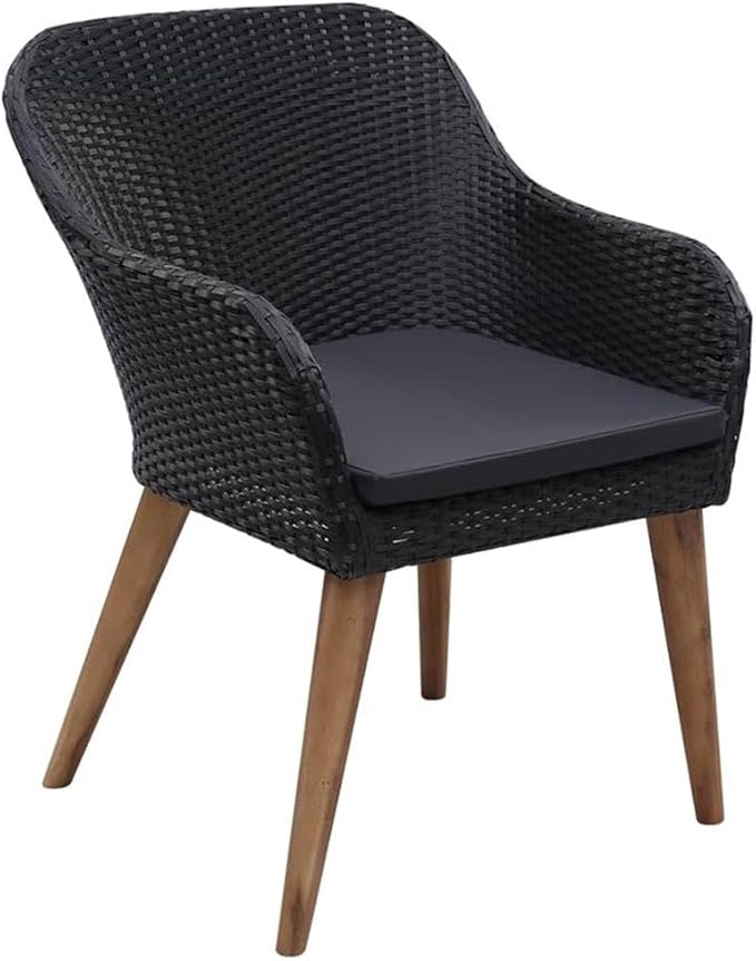 Afuera Living Contemporary Outdoor Dining Set, Black and Dark Gray Finish, PE Rattan with Powder-Coated Steel Frame, 78.7 x 39.4 x 29.1 in Table, Seats 6, Cushioned Chairs, Modern Patio Furniture for