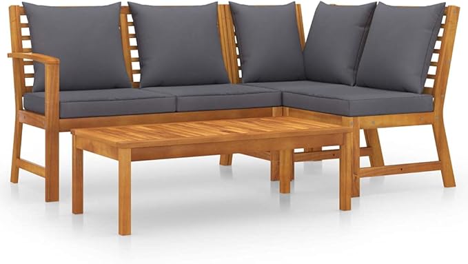 Backyard Furniture Patio Conversation Sets Outdoor Seating 4 Piece Patio Lounge Set with Cushion Solid Acacia Wood Suitable for Swimming Pool, Courtyard, Garden