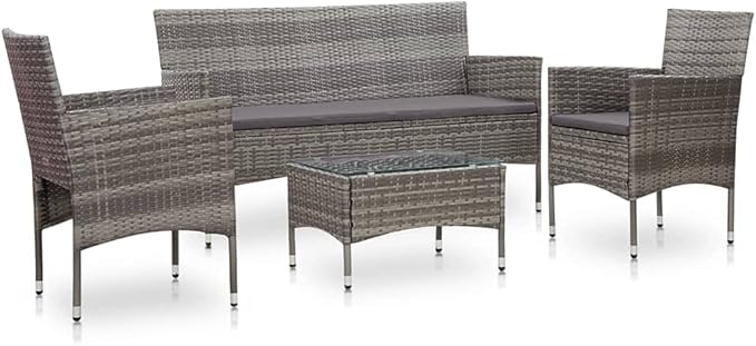 Patio Lounge Set with Cushions,Outdoor Tables and Chairs,Outdoor Furniture Sets,Patio Conversation Sets,for Garden,Deck,Backyard,4 Piece Poly Rattan Gray