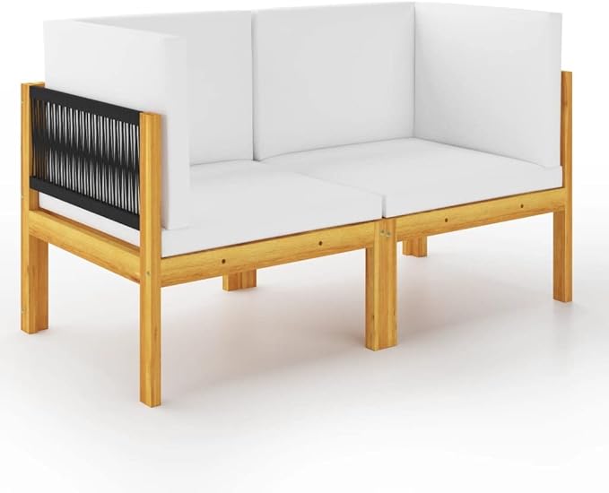 2-Seater Patio Bench with Cushions Solid Acacia Wood, Outdoor Patio Sectional, Outdoor Sofa Set, Furniture Conversation Sets, Outdoor Porch Furniture for Balcony, Yard