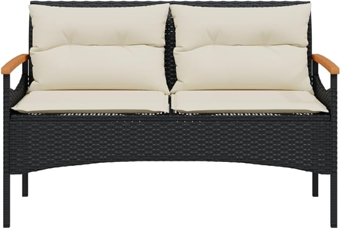 4 Piece Patio Sofa Set Black Poly Rattan Outdoor Conversation Set with Cream Cushions for Backyard Patio Balcony Porch