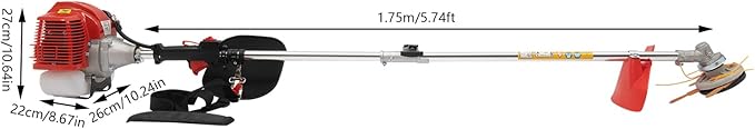 43CC Gas Weed Wacker, 1250W Powerful 2-Stroke Weed Eater, 8500RPM High Speed Lawn Edger with Two Blade Heads, Cordless Portable Single-Cylinder Grass Trimmer Tools, for Home Garden Lawn Mowing