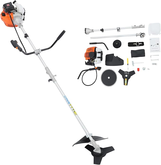 2-Stroke Gas Weed Trimmer, 42.7CC 1.25KW 6500RPM Gas Powered Weed Wacker Multi Yard Care Tools Hedge Trimmer Brush Cutter Blade with Trimming Heads for Forests Gardens Parks(42.7CC,1.25KW,6500RPM)