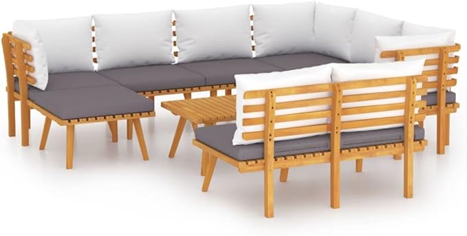 Patio Lounge Set with Cushions,Patio Furniture Sets,Patio Conversation Sets,Outdoor Furniture Sets,for Garden,Backyard,Outdoor,9 Piece Solid Acacia Wood