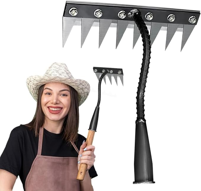 2026 New 5/6/7/8 Teeth Garden Weeder Rakes,Garden Hand Rake Tool Carbon Steel, Iron Weeding Rake for Yard Lawn,Heavy-Duty Gardens Hand Weeder Puller Tool for Gardening and Weedings (8teeth)