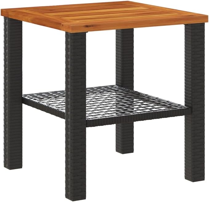 Picnic Table Black PE Rattan Patio Table Outdoor Table for Backyard Patio Garden 15.7 x 15.7 x 16.5 in
