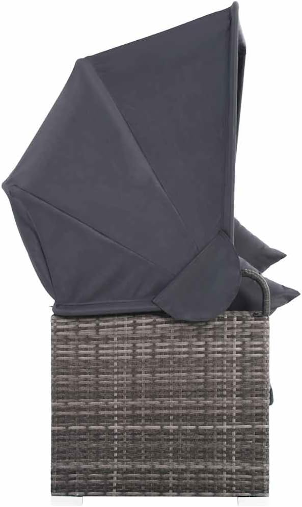 vidaXL Patio Furniture Set 7 Piece, Patio Conversation Set with Cushions and Canopy, Sectional Sofa with Side Table, Wicker Furniture, Poly Rattan Gray
