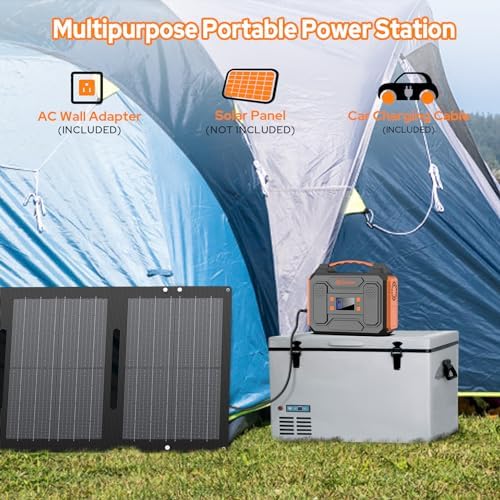 Portable Power Station 300W with Solar Panel 60W Foldable, 110V AC Outlet Camping Solar Power Bank Generator with Panels, 100W USB C Power Bank Fast Charging for Laptop Smart Devices RV Van Outdoor