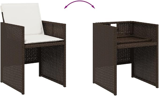9-Piece Patio Dining Set with Cushions Brown and Black PE Rattan Outdoor Furniture Set for Garden Backyard Balcony Porch, Foldable Chairs with Tempered Glass Table