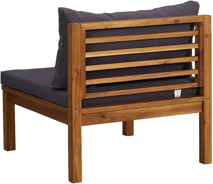 2 Piece Patio Sofa Set with Dark Gray Cushions, Acacia Wood Outdoor Conversation Set Sectional Sofa with Middle Sofa, Coffee Table for Garden, Patio, Balcony,-423