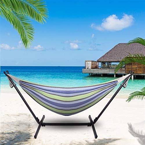 Hammock Set (Hammock Frame Small Color Bar) Natural Rope (Green Strip)