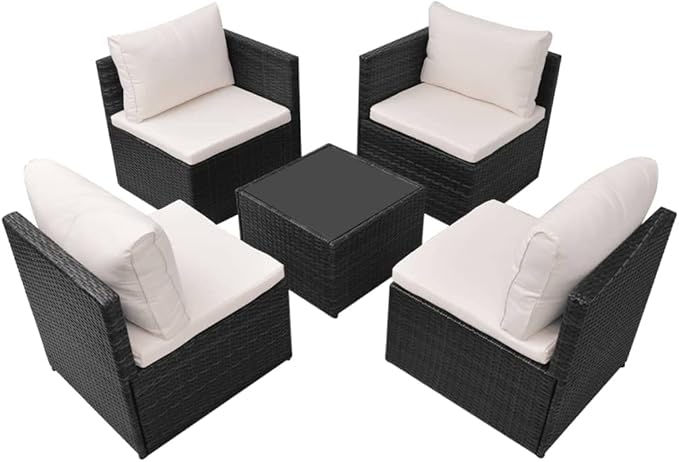 Patio Lounge Set with Cushions,Outdoor Patio Furniture,Conversation Furniture,Patio Furniture Sets,for Terrace,Garden,Backyard,5 Piece Poly Rattan Black