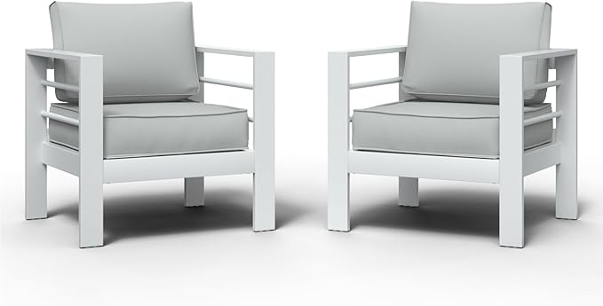 Aluminum Patio Furniture Set, Single Chair Outdoor Set with 5 Inch Cushions, Patio Sofa Sets with Waterproof Covers for Backyard Garden(White)
