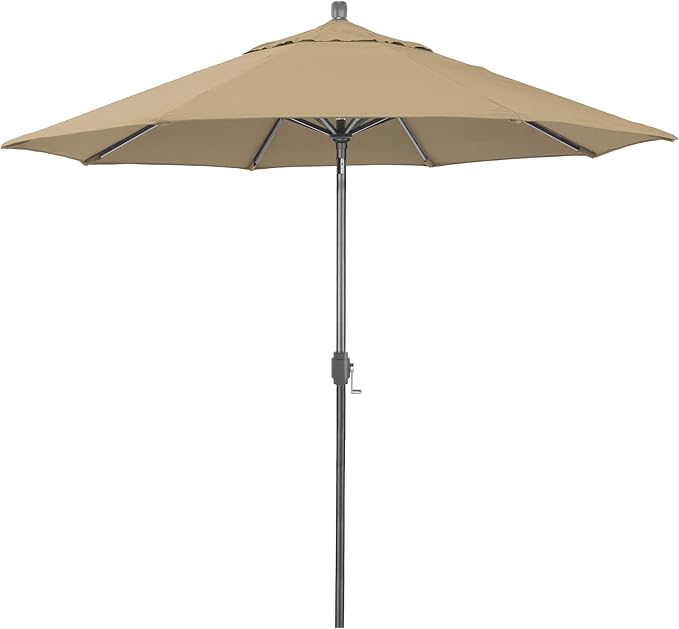 California Umbrella 12-Year-Non-Fading, 9Ft Premium Sunbrella Patio Umbrella, Hand-Crank, Button-Tilt, Gray Frame, Heather Beige Fabric