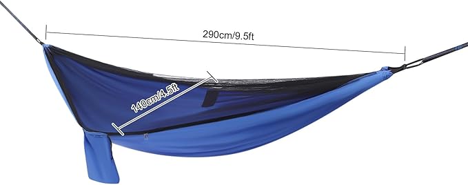 9.5x4.5ft Camping Hammock, Portable Outdoor Hammock Tent with Mosquito Net and Rain Fly Tarp, Backpacking Hammock for Hiking, Outside, Patio, Travel (Blue)