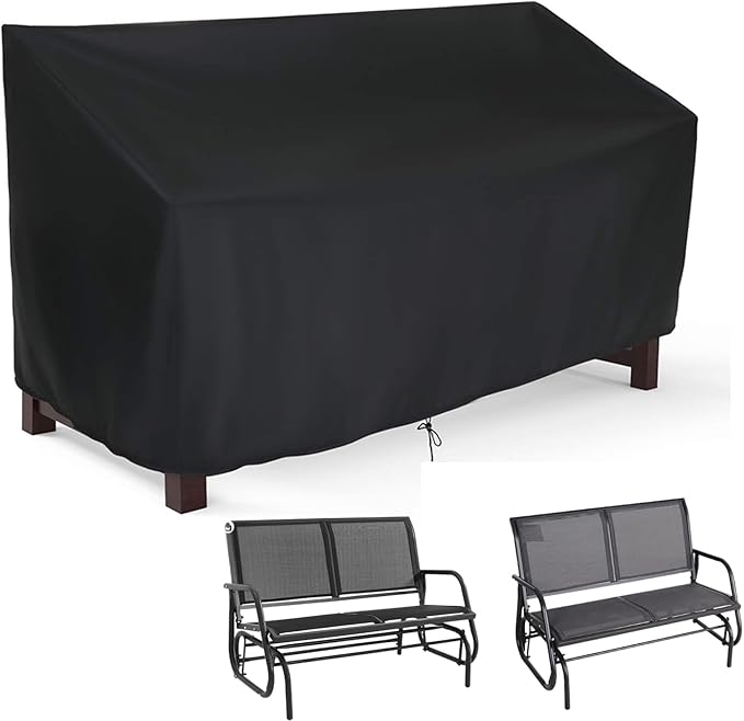 Outdoor Glider Bench Cover, Waterproof Patio Porch Loveseat Covers for Yard Rocking Swing Chair, Garden 2-Person Sofa, Black, 48" W x 29" D x 36" H