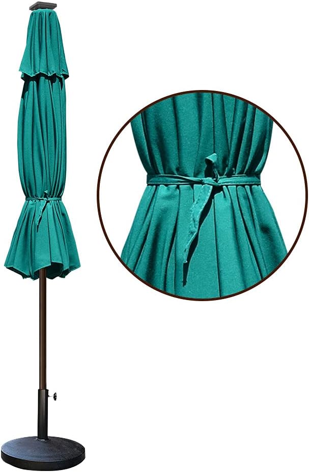 EliteShade USA 10-Year-Non-Fading 9ft Market Patio Umbrella, Commercial Grade Table Sun Umbrella with 80 Solar LED Lights, Crank Open, Windproof & UPF 50+ UV Protection for Garden, Deck, Pool, Backyard, Teal