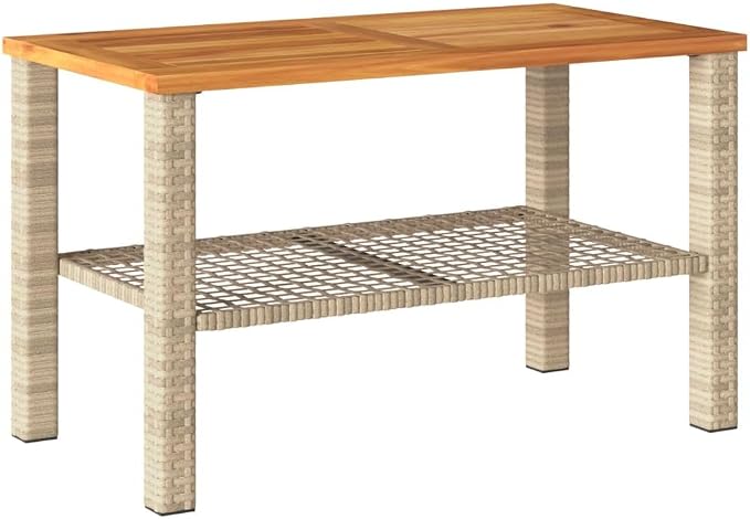 Patio Table & Outdoor Table Beige PE Rattan Garden Table Picnic Table for Backyard Patio Garden