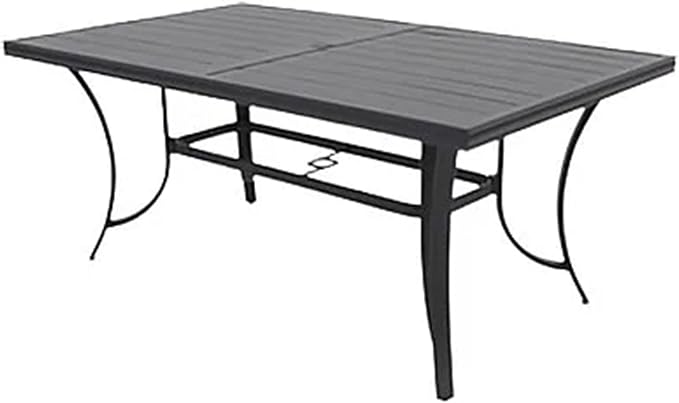 Four Seasons Courtyard Palermo Slat Top Table with Aluminum and Powder Coated Frame and Umbrella Hole for Outdoor Dining Tables, Gray