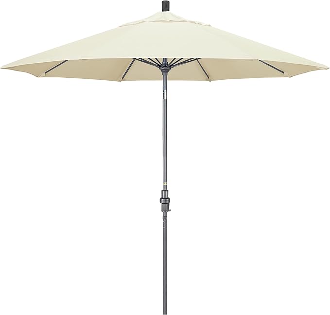 California Umbrella 9' Rd. Crank Lift, Collar Tilt, Aluminum Pole, Fiberglass Rib Patio Umbrella, Hammertone Grey Finish, Sunbrella Canvas