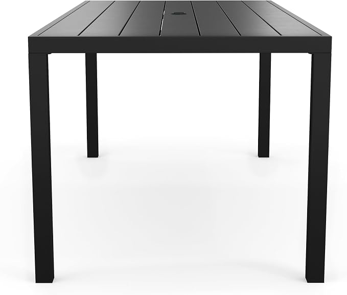 Martha Stewart Lily Pond 72" All-Weather Patio Table with Slatted Tabletop, Umbrella Hole, and Steel Frame in Black
