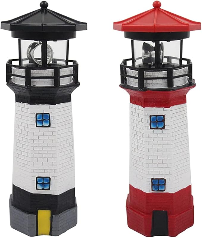 LED Solar Powered Lighthouse, Indoor Outdoor Lighthouse with Rotating Beacon LED Lights, Courtyard Waterproof Landscape Lights for Garden Patio Landscape Outside Yard Gifts Black