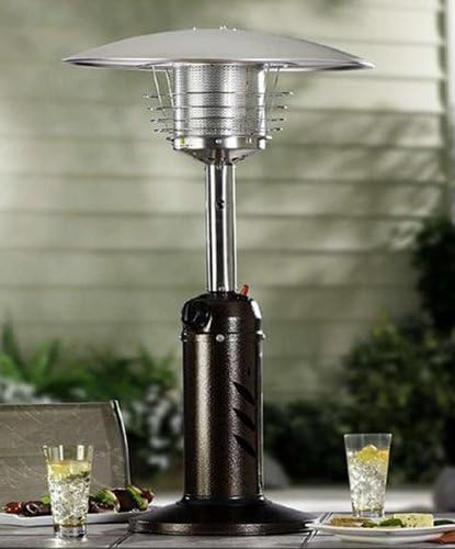 Hiland HLD032-CG Portable Table Top Patio Heater, 11,000 BTU, Use 1lb or 20Lb Propane Tank, Bronze/Gold Hammered Finish