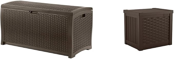 Suncast 73-Gallon Medium Deck Box 22 Gallon Small Resin Storage Seat | Outdoor Storage Containers for Patio and Yard