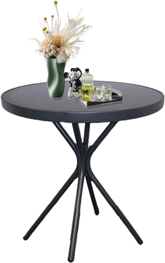 EortheX 23" Outdoor Round Coffee Side Table, Versatile Patio Metal Bistro, End, or Accent Table with Tempered Glass Top, Small Outdoor Furniture Solution for Patio or Home Use
