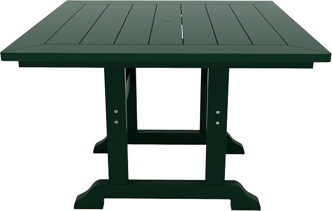 WestinTrends Malibu Outdoor Dining Table, All Weather Poly Lumber Adirondack 43" Trestle Square Patio Table with Umbrella Hole, Dark Green