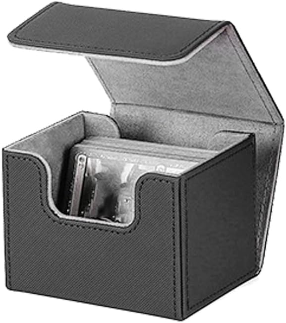 Magnetic Flap Lid Card Deck Box, Large Capacity PU Leather Card Storage Case for Tarot and Game Cards with Felt Lining, Holds 100 Standard Cards for Home or Travel Use (Gray)
