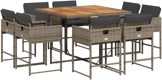 9-Piece Modern Garden Dining Set Gray PE Rattan Patio Furniture Set Foldable for Outdoor Meals and Gatherings