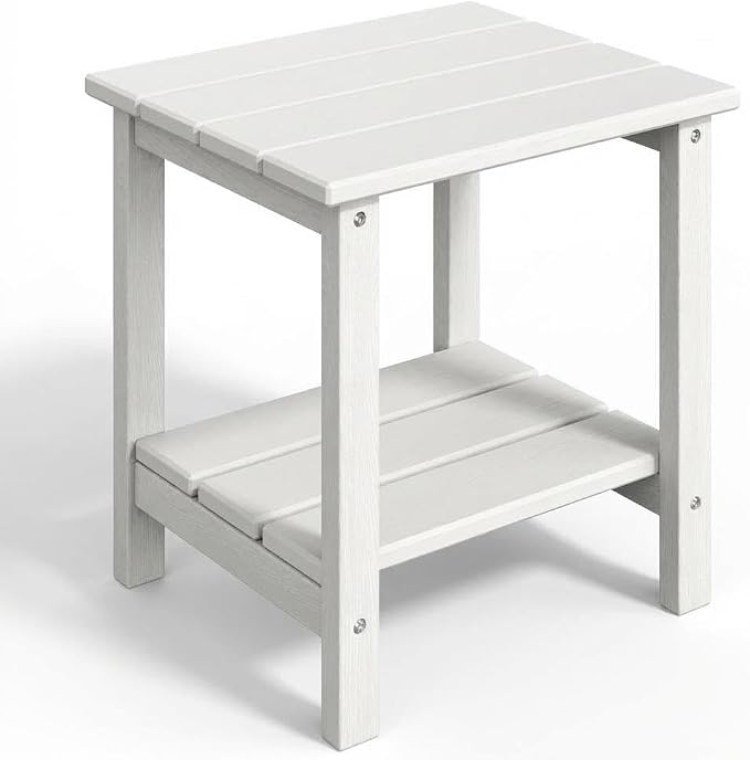 Takywep Adirondack Outdoor Side Table 18 x 15 in, HDPE 2-Tier Patio Side Table, All-Weather End Table for Patio, Pool Deck, Indoor & Backyard, Gray