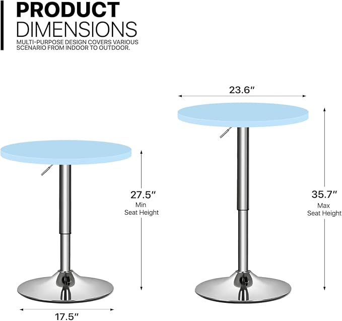 MoNiBloom Bistro Pub Table Round Bar 27.5"- 36" Height-Adjustable Cocktail Table with 23.5 Inch Swivel Table Top for Dining Room Home Kitchen Patio Bistro (Blue)
