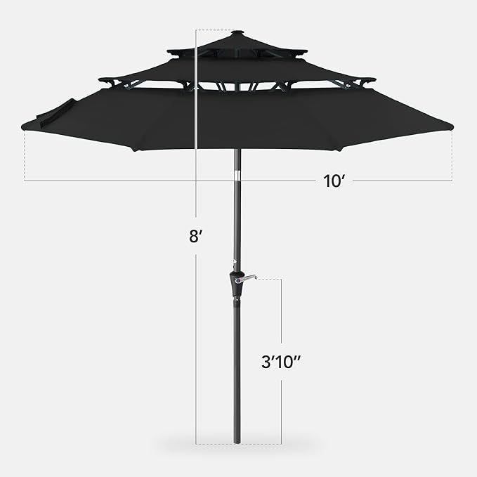 Best Choice Products 10ft 3-Tier Market Patio Umbrella, Outdoor Sun Shade with Tilt, Crank Lift, 8 Ribs for Backyard, Deck, Poolside
