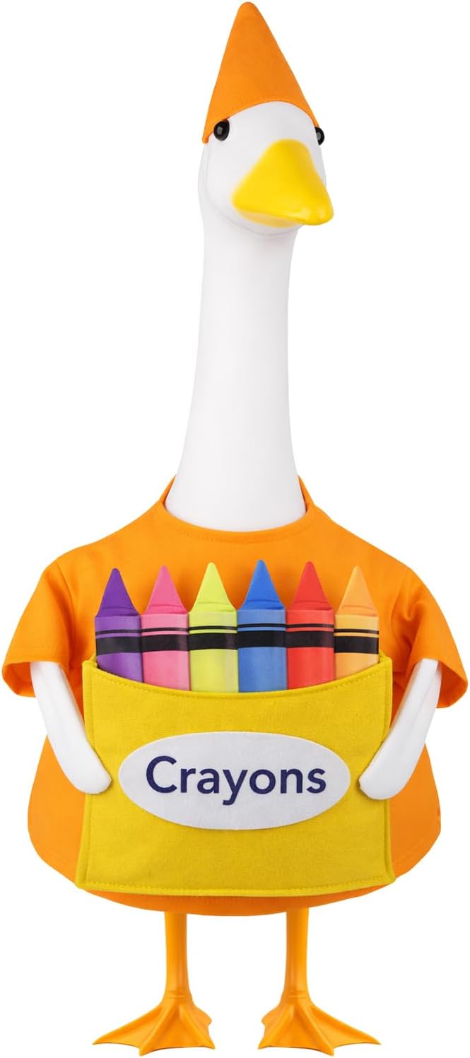 Back to School Porch Goose Outfit Crayon Goose Costume for Outdoor Decor | for 23'' Plastic/Cement Statues, Garden Lawn Patio Yard Decor School Classroom Decorations