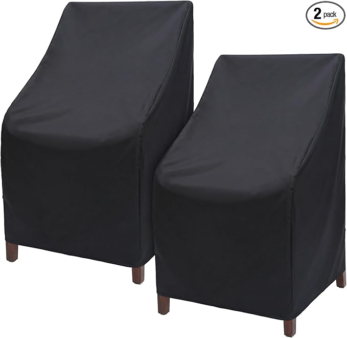 COMNICO 2 Pack Waterproof Outdoor Chair Covers, High Back Stackable Weatherproof Patio Lawn Furniture Covers for Protecting Dining Seating Garden Wicker Sofa, 27" W x 30" D x 42" H