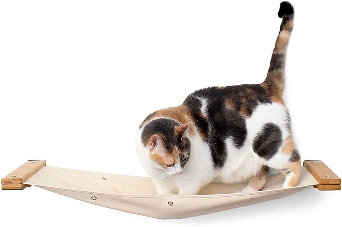 CatastrophiCreations The Lounge Cat Hammock - 34-Inch Natural Bamboo/Natural Canvas